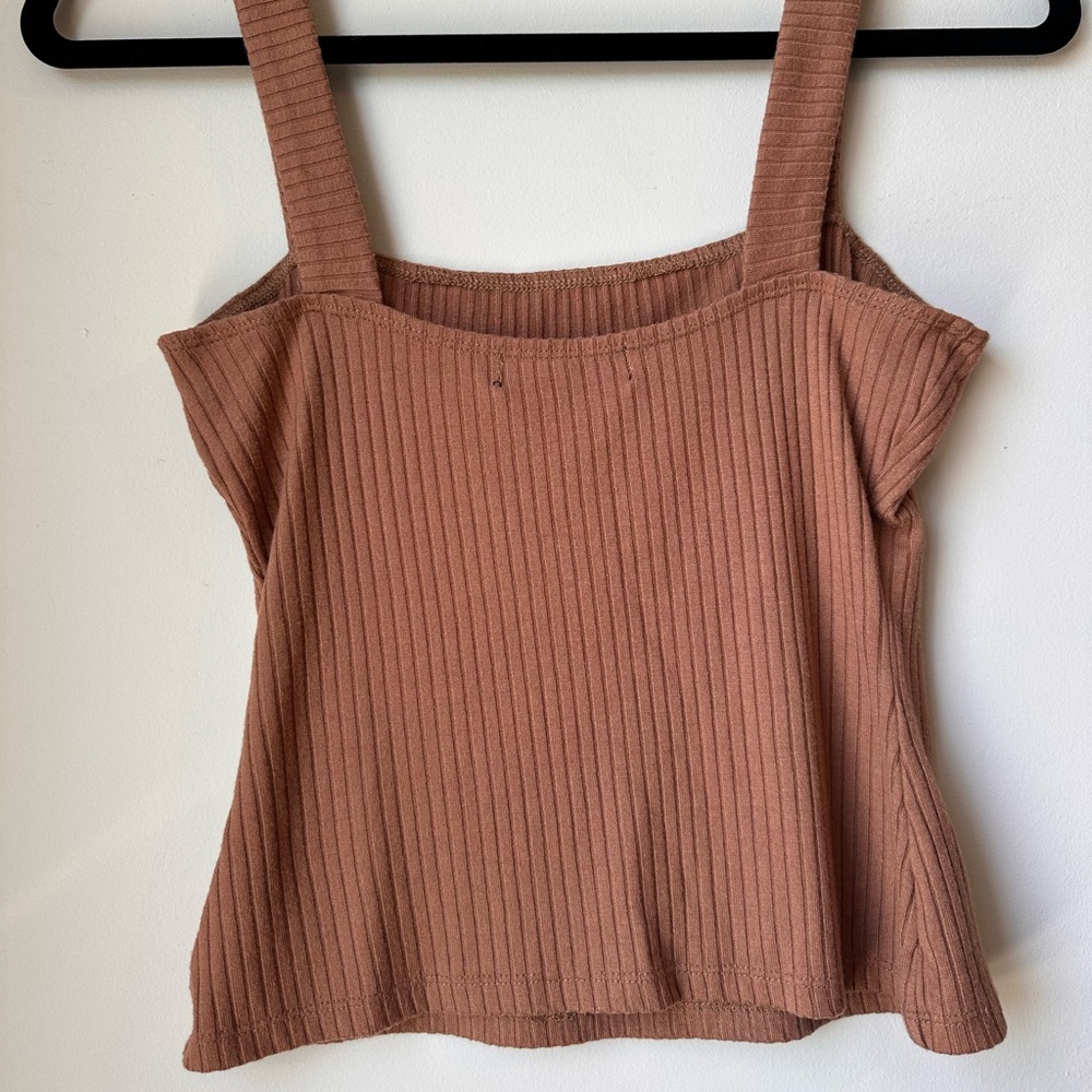 Brown Ribbed Tank Top - Sasha Top in Camel by Few Moda - Picture 8 of 9